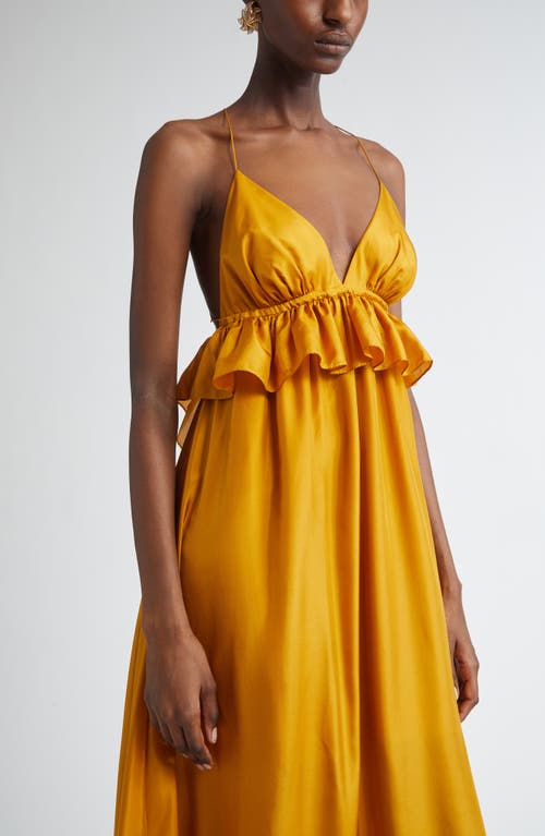 Zimmermann Rhiannon Tiered Ruffle Peplum Silk Maxi Dress In Gold