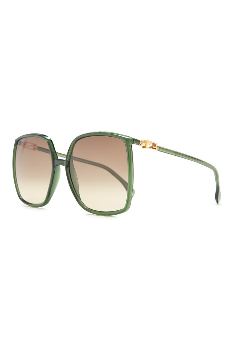 60mm Rectangle Sunglasses, Alternate, color, GREEN / BROWN GRADIENT