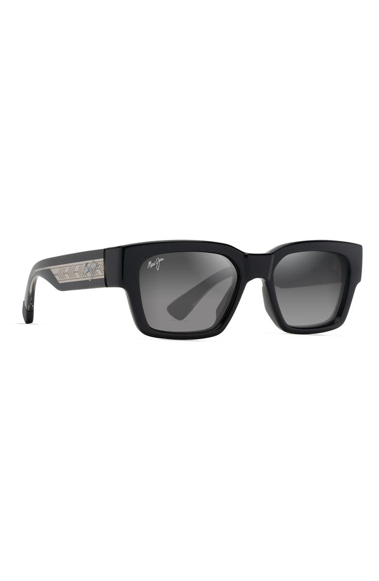 Maui Jim Kenui 53mm PolarizedPlus2<sup>®</sup> Square Sunglasses, Alternate, color, Shiny Black/ Light Grey