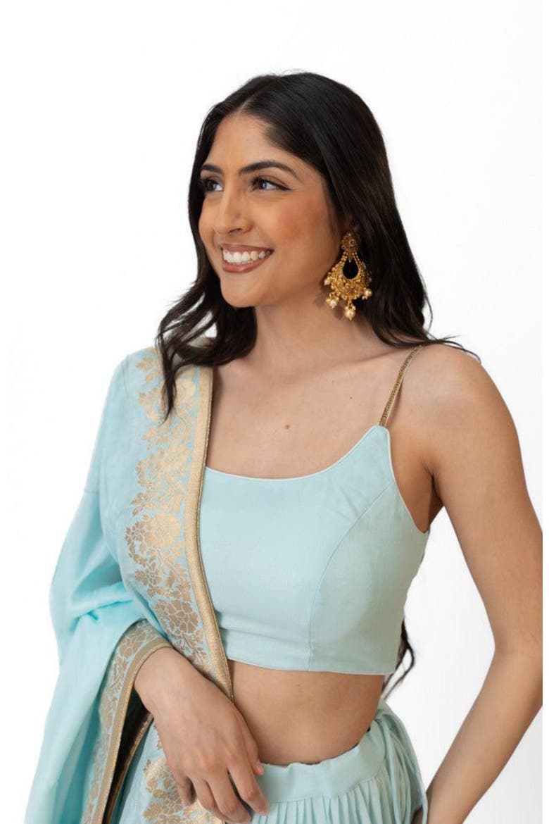 Elvia Tiered Lehenga Choli Set, Alternate, color, Light Blue