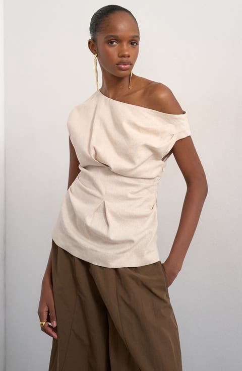 Cinched Waist Linen Blend Top