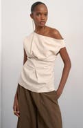 Topshop Cinched Waist Linen Blend Top