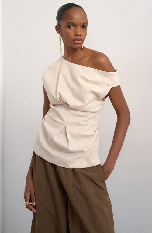 Topshop Cinched Waist Linen Blend Top in Beige at Nordstrom, Size 12
