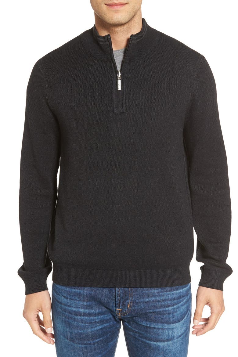 'Make Mine a Double' Reversible Quarter Zip Sweater, Alternate, color, COAL