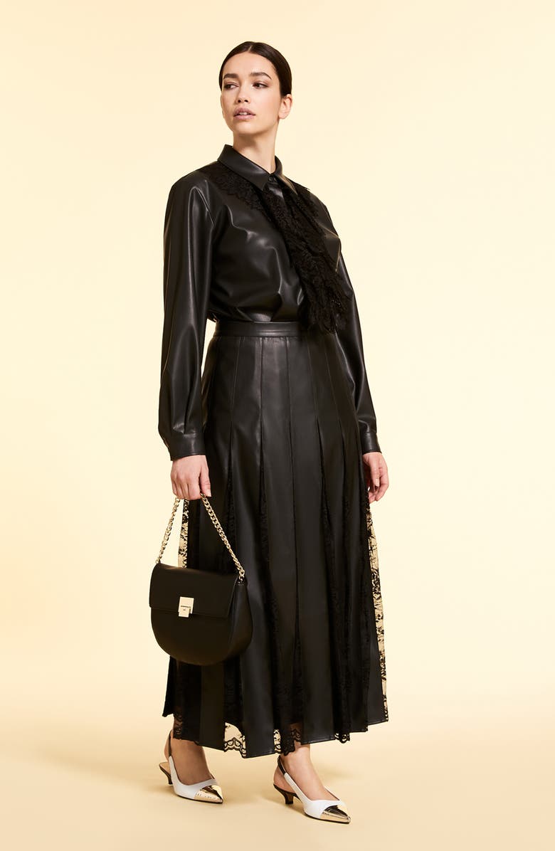 Marina Rinaldi Campania Lace Detail Faux Leather Skirt, Alternate, color,