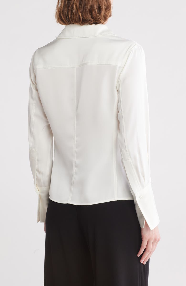 T Tahari Split Neck Button-Up Shirt, Alternate, color, 