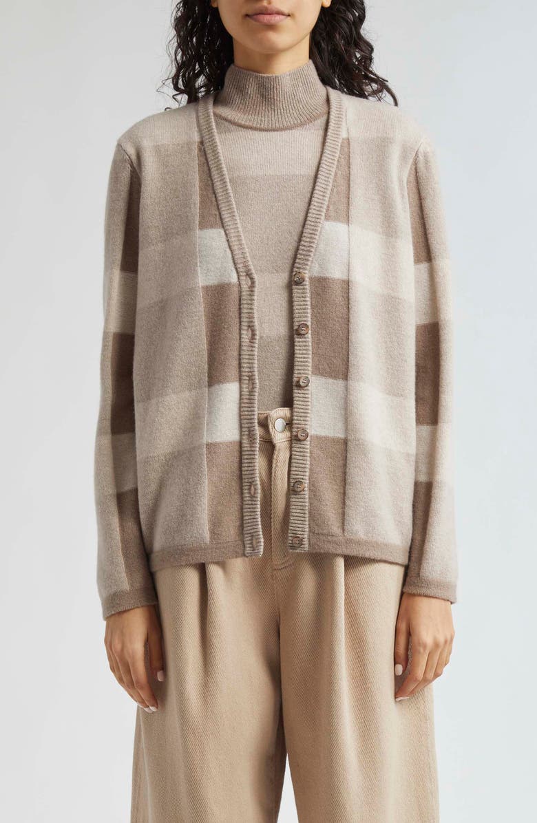 Emporio Armani Check Wool & Cashmere Cardigan, Main, color, Solid Medium Beige