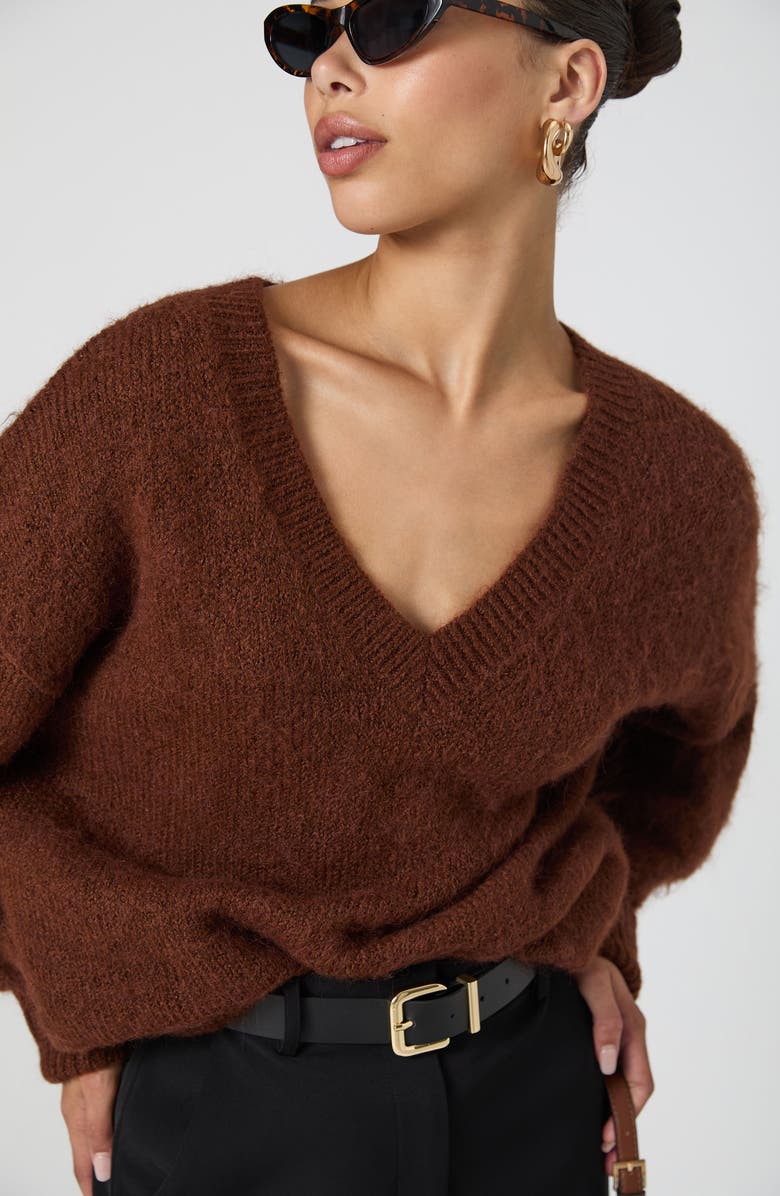 French Connection Oversize V-Neck Sweater, Alternate, color, Chocolate
