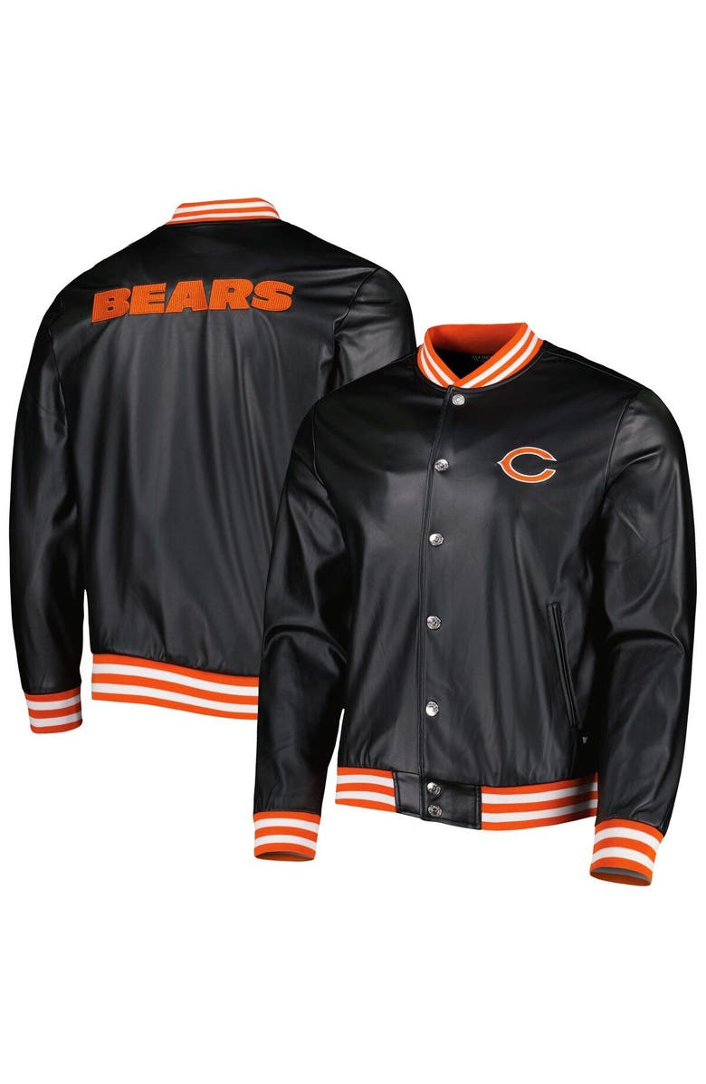 THE WILD COLLECTIVE Men's The Wild Collective Black Chicago Bears Metallic Bomber Full-Snap Jacket, Main, color, Black