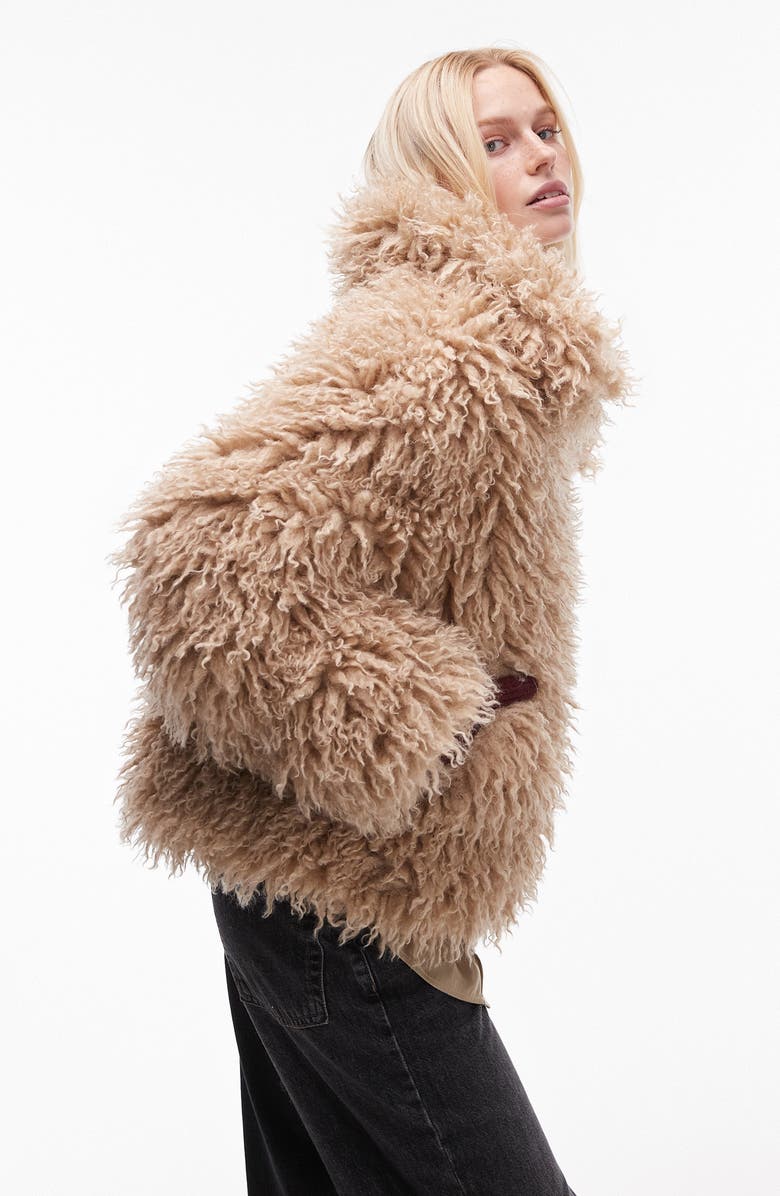 Topshop Faux Fur Jacket, Alternate, color, 