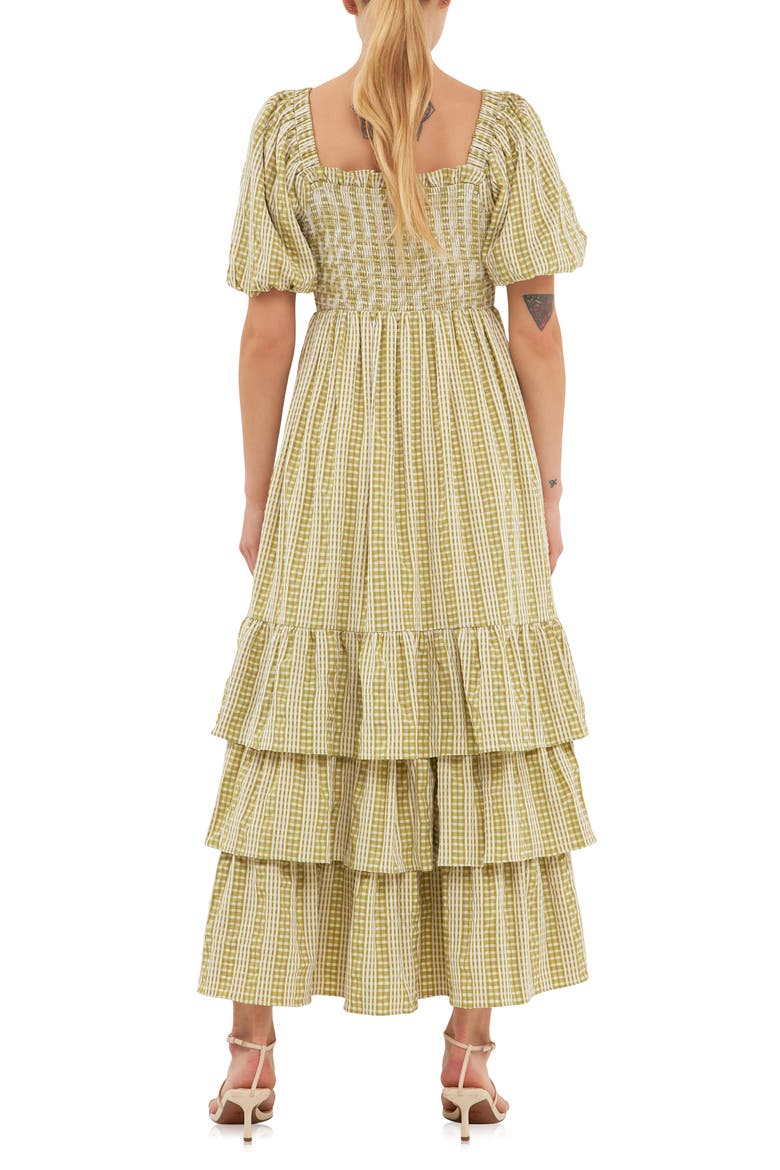 Gingham Stripe Tiered Dress, Alternate, color, AVOCADO