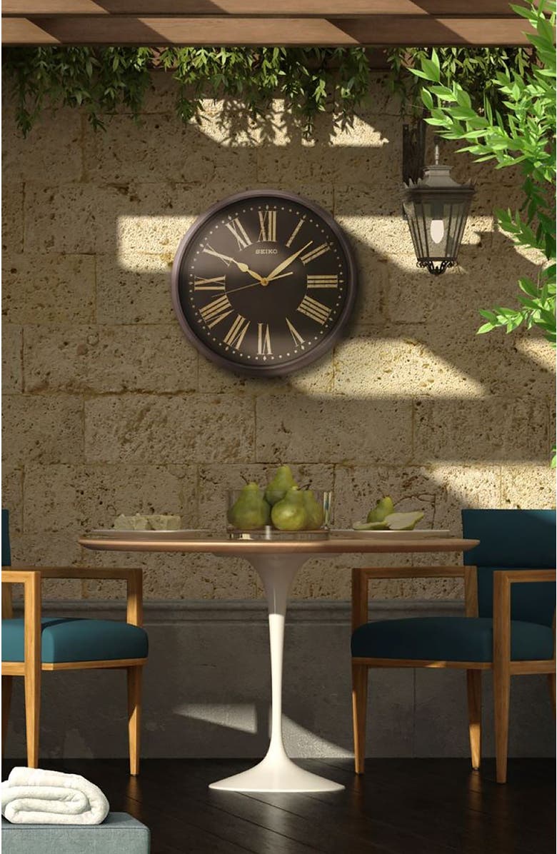 Seiko Splash Resistant Outdoor Wall Clock, Alternate, color, Black