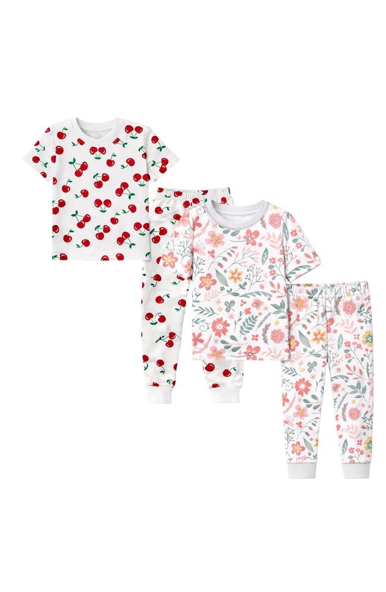 BenBen Girls Soft 2 Pack Short Sleeve Pajama Sets, Main, color, Red/White