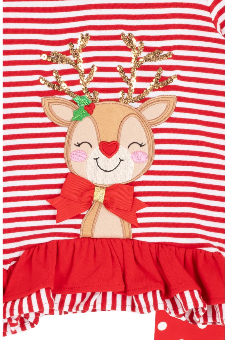 Reindeer Applique Top & Leggings Set, Alternate, color, RED