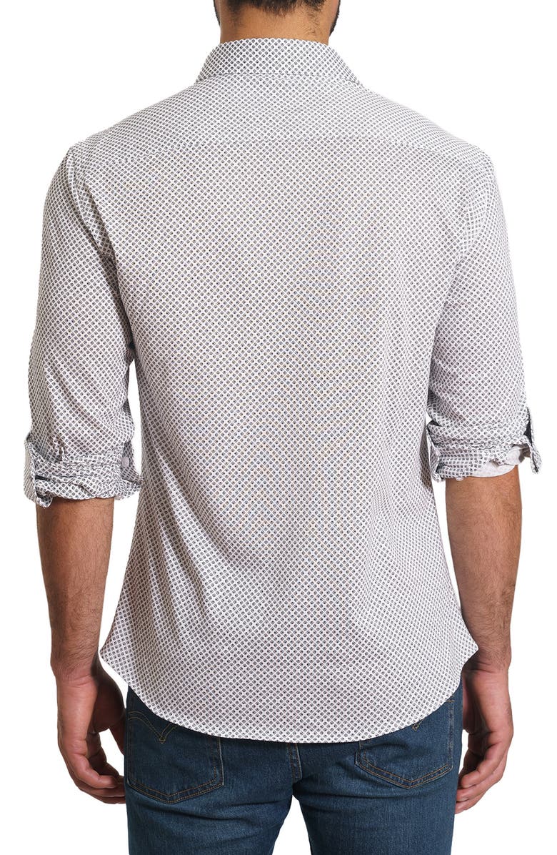 Jared Lang Trim Fit Print Button-Up Shirt, Alternate, color, White Paisley