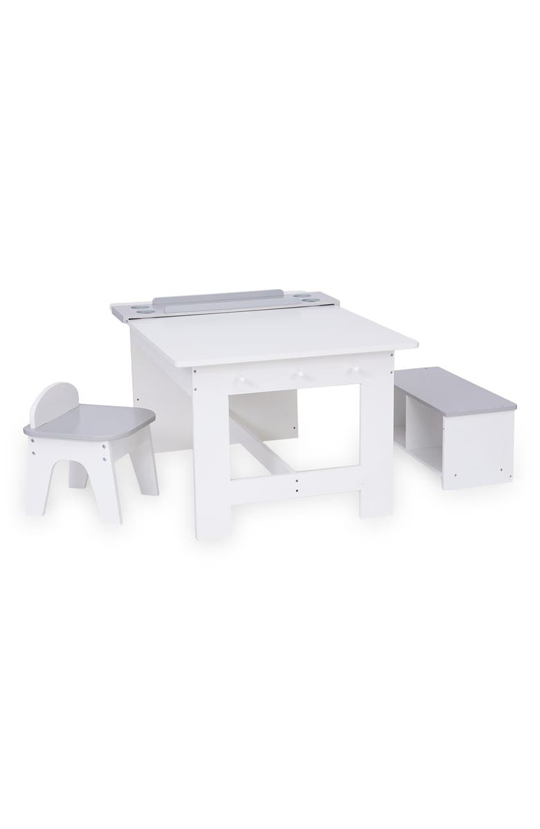 Teamson Kids Fantasy Fields Little Artist Table, Chair & Bench Set, Main, color, White