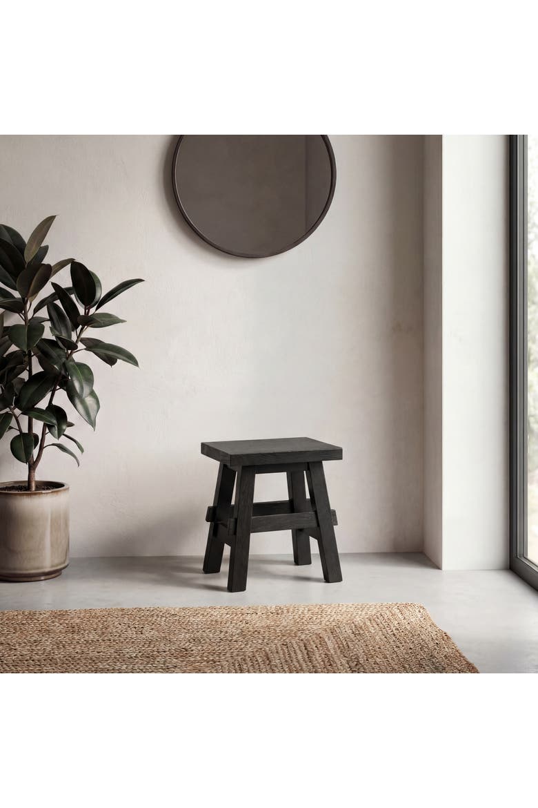 Revine Handcrafted Rustic Solid Wood Backless Accent Stool, Mindi Wood Decorative Small Indoor Seat for Living Room, Alternate, color, Black