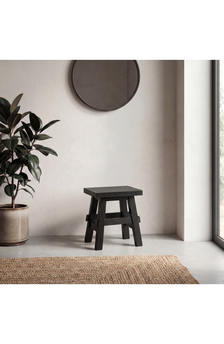 JONATHAN Y Revine Rustic Farmhouse Solid Mindi Wood Handcrafted Accent Stool, Alternate, color, Black