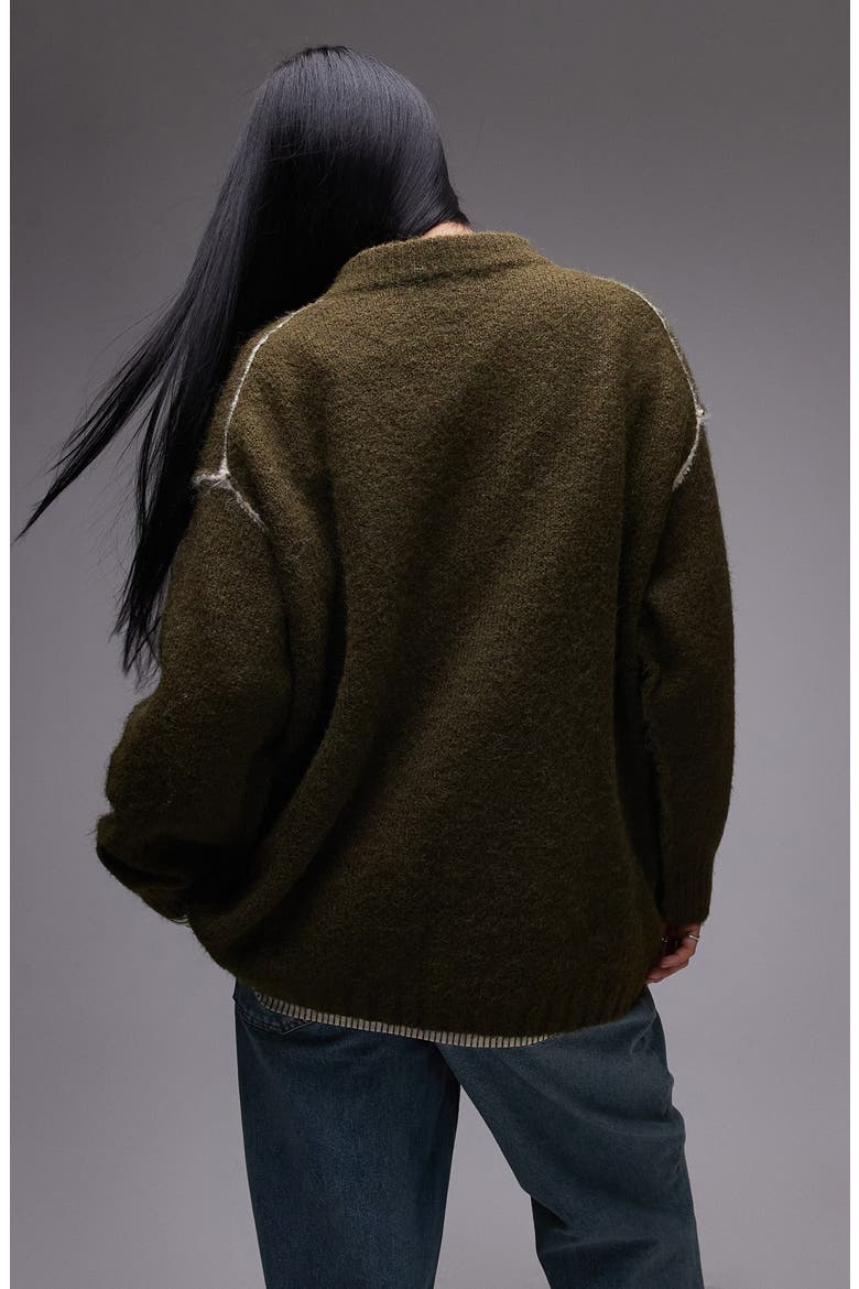 Contrast Seam Oversize Sweater, Alternate, color, KHAKI