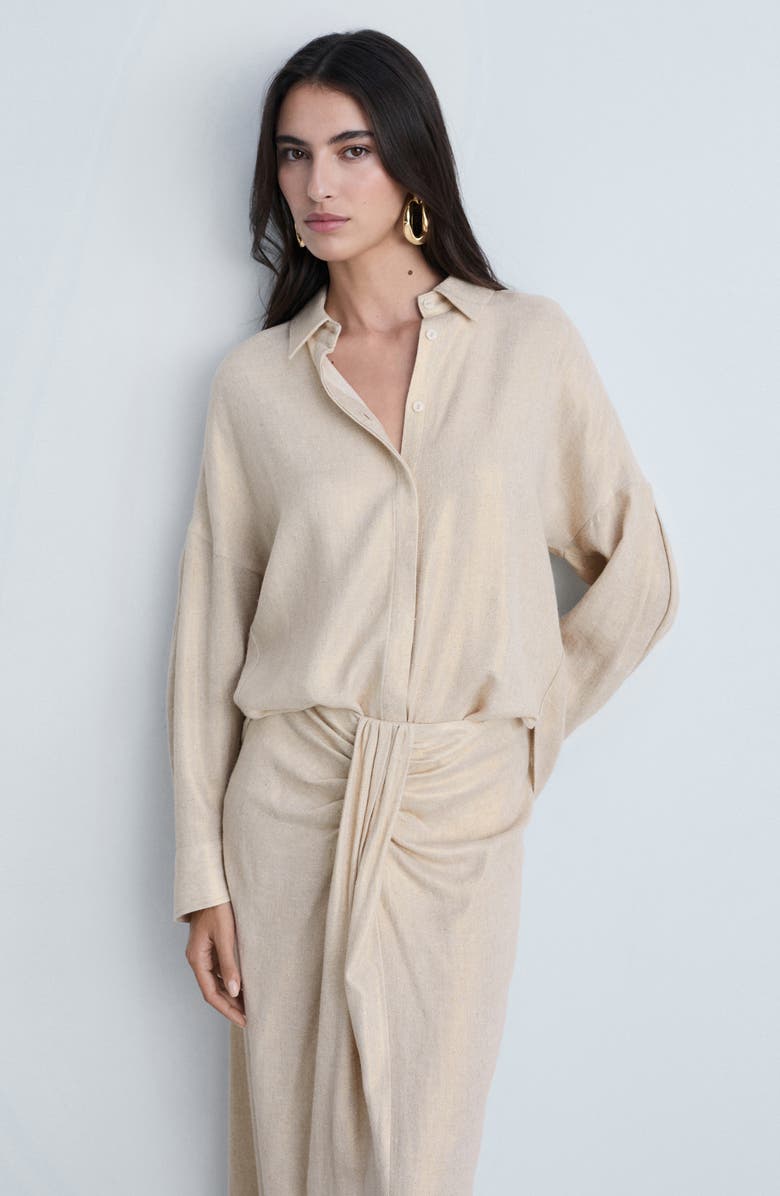 MANGO Drop Shoulder Button-Up Shirt, Alternate, color, 