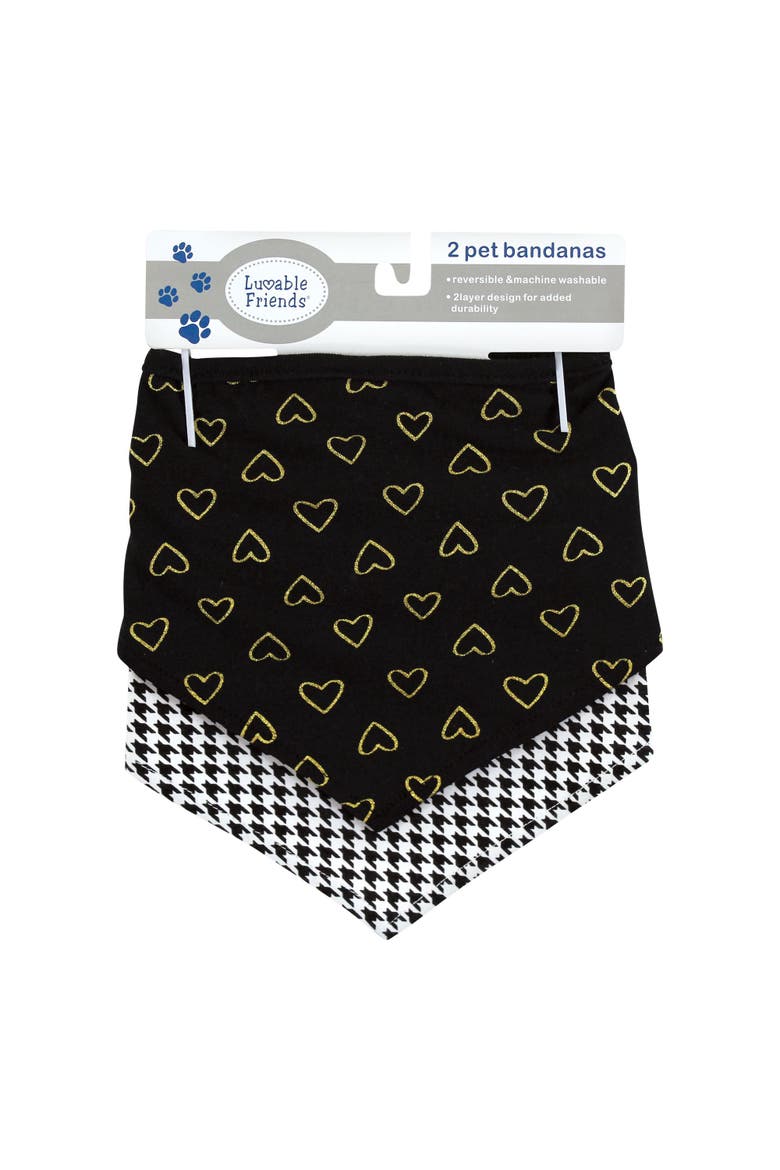 Reversible Pet Dog and Cat Bandana Bibs 2pk, Alternate, color, Houndstooth Hearts