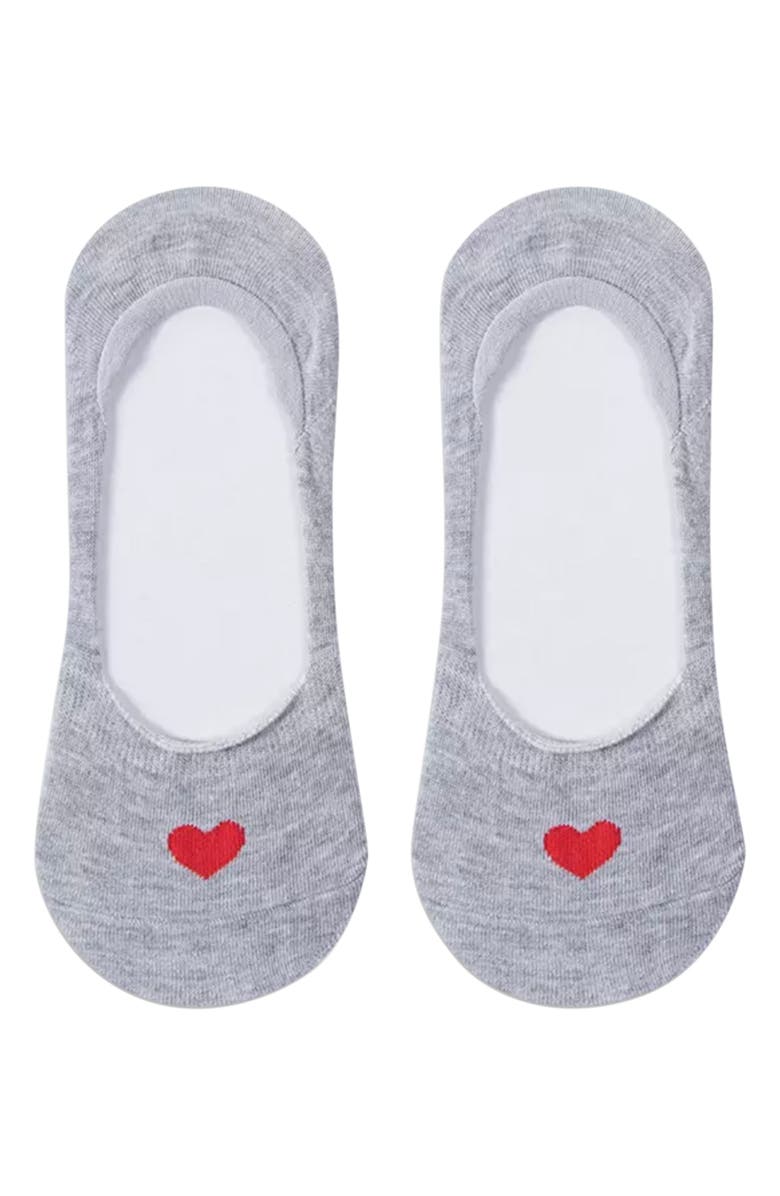 HIGH HEEL JUNGLE Secret Heart Embroidered No Show Socks, Alternate, color, Pink White Grey