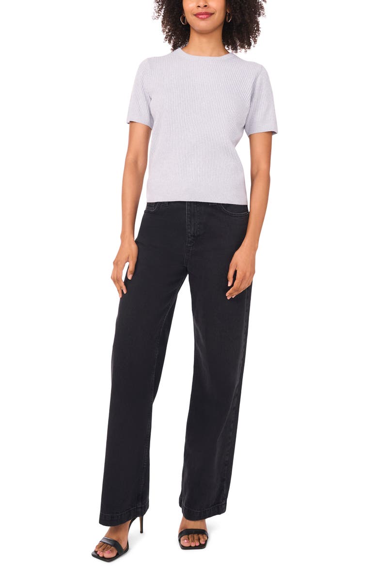 Short Sleeve Rib Sweater Top, Alternate, color, GREY SKIES