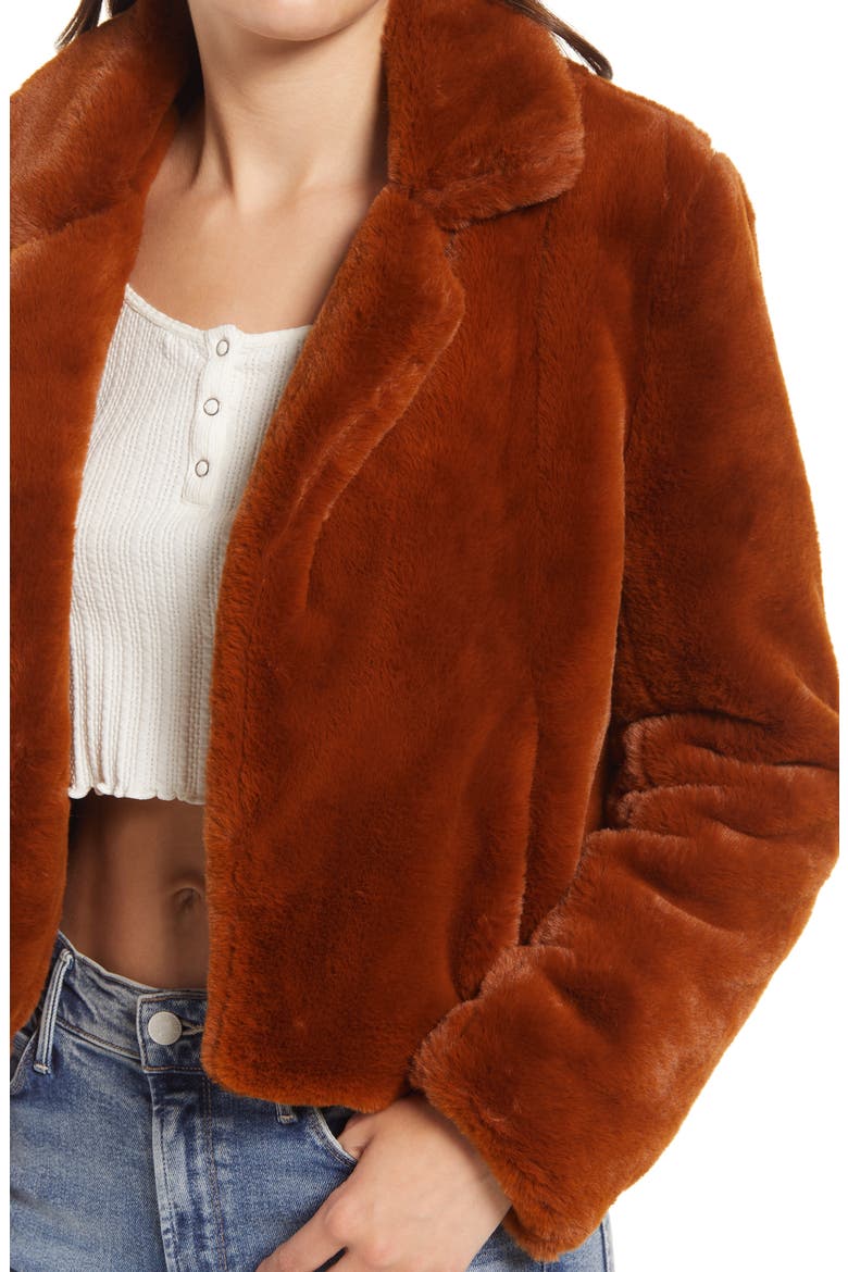 Cropped Faux Fur Jacket, Alternate, color, MILK CHOCOLATE