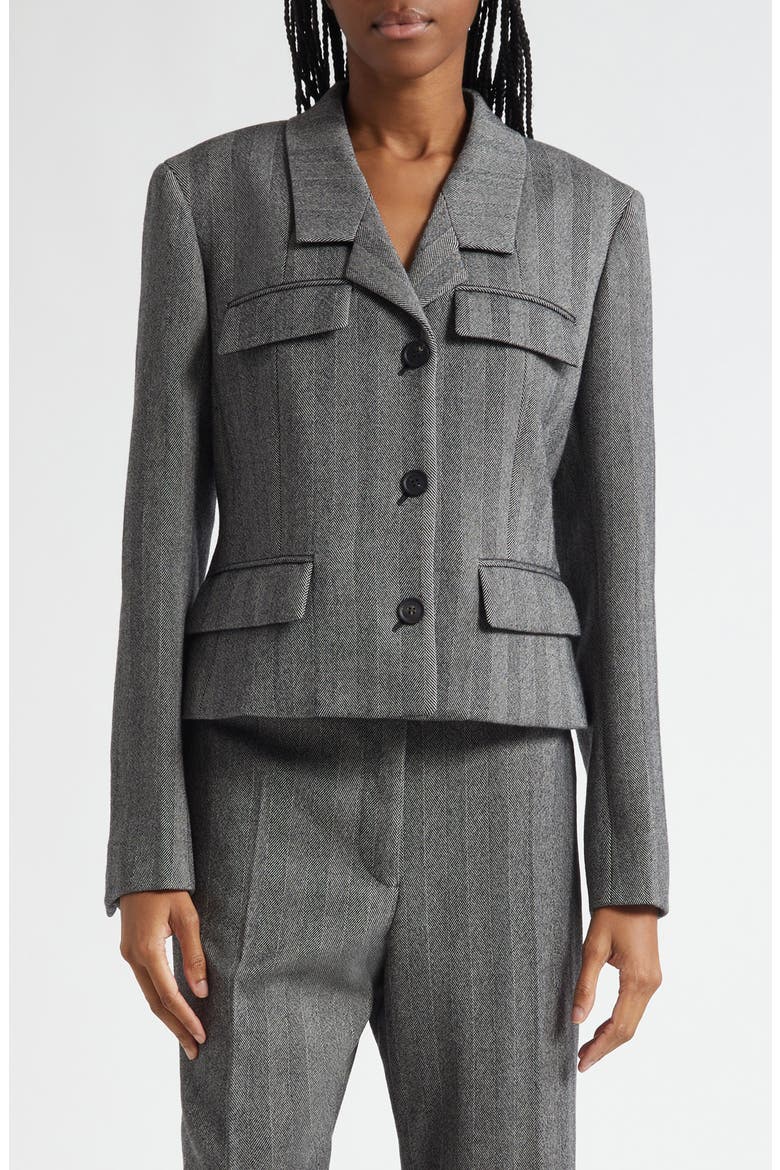Wool Blend Herringbone Crop Jacket, Main, color, NERO/ WHITE SAND