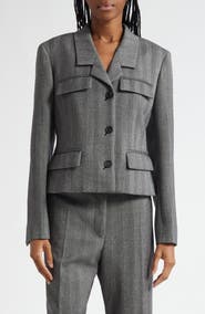 FERRAGAMO Wool Blend Herringbone Crop Jacket