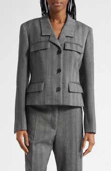 Wool Blend Herringbone Crop Jacket