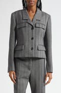 FERRAGAMO Wool Blend Herringbone Crop Jacket