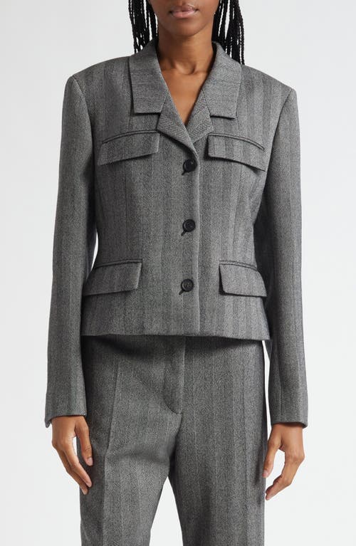 Ferragamo Wool Blend Herringbone Crop Jacket In Gray