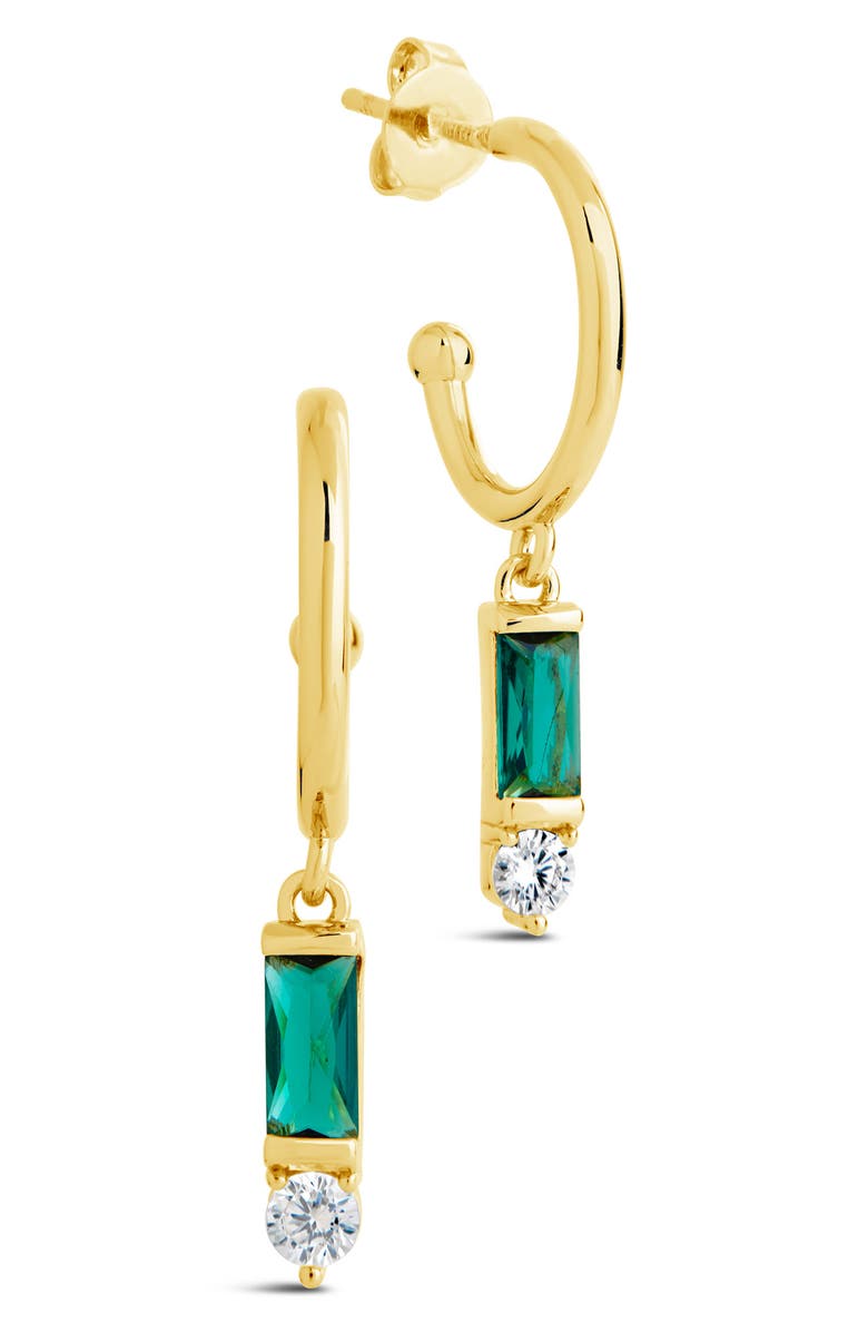 Sterling Forever Teigen CZ Drop Hoop Earrings, Main, color, Gold/ Green