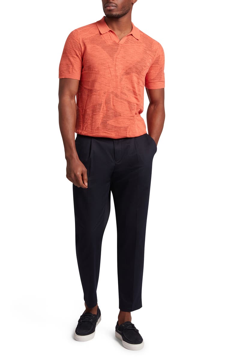 Ted Baker Sidraha Jacquard Knit Cotton & Linen Polo, Alternate, color, Orange