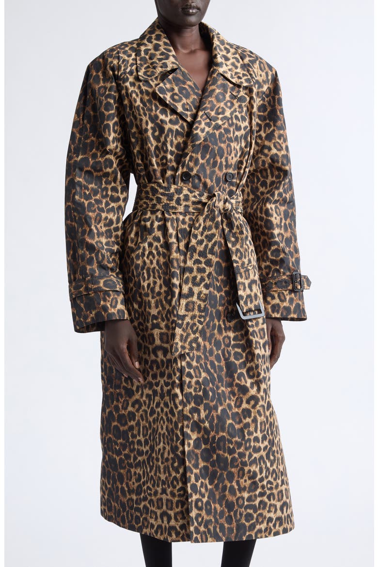 Leopard Print Nylon Trench Coat, Alternate, color, LEOPARD