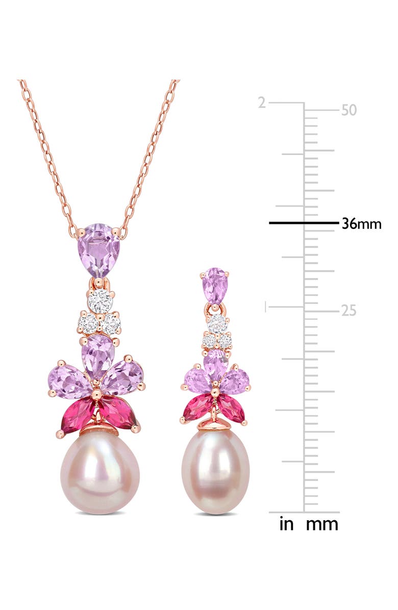 DELMAR Cultured Freshwater Pearl & Pink Stone Necklace & Drop Earrings Set, Alternate, color, Multicolor