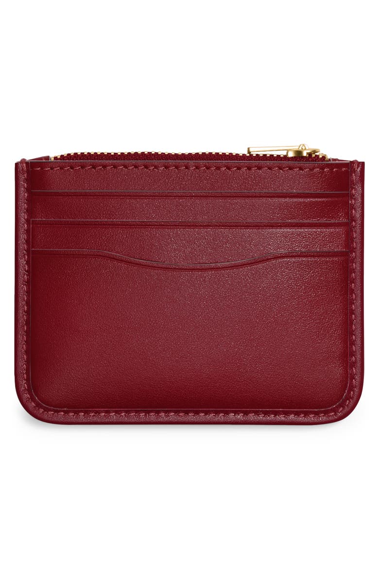 Refined Calfskin Leather Zip Card Case, Alternate, color, B4/ CHERRY