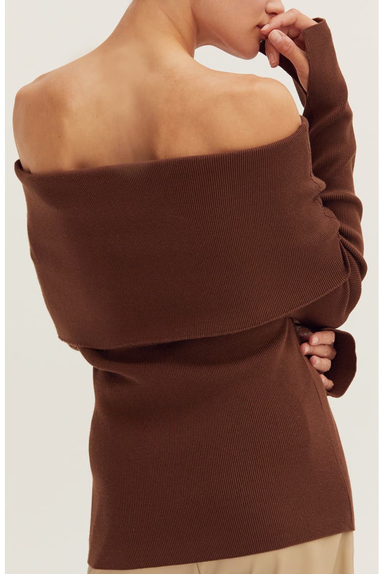 Foldover Off Shoulder Knit Top, Alternate, color, Espresso