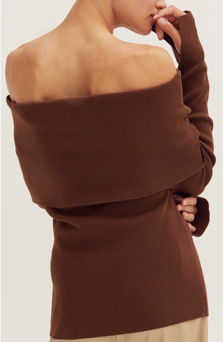 CRESCENT Foldover Off Shoulder Knit Top, Alternate, color, Espresso