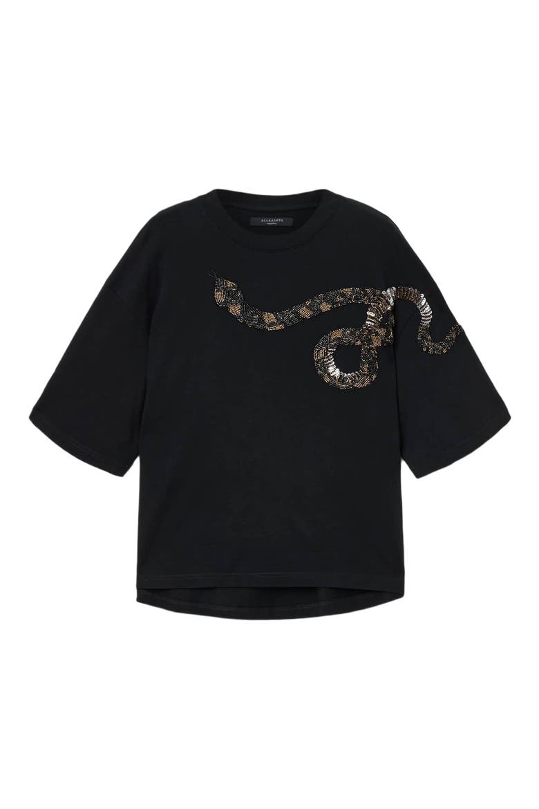 Ouros Amelie Embellished Cotton T-Shirt, Alternate, color, BLACK