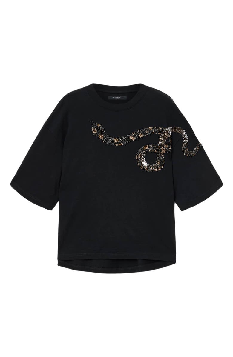 AllSaints Ouros Amelie Embellished Cotton T-Shirt, Alternate, color, Black