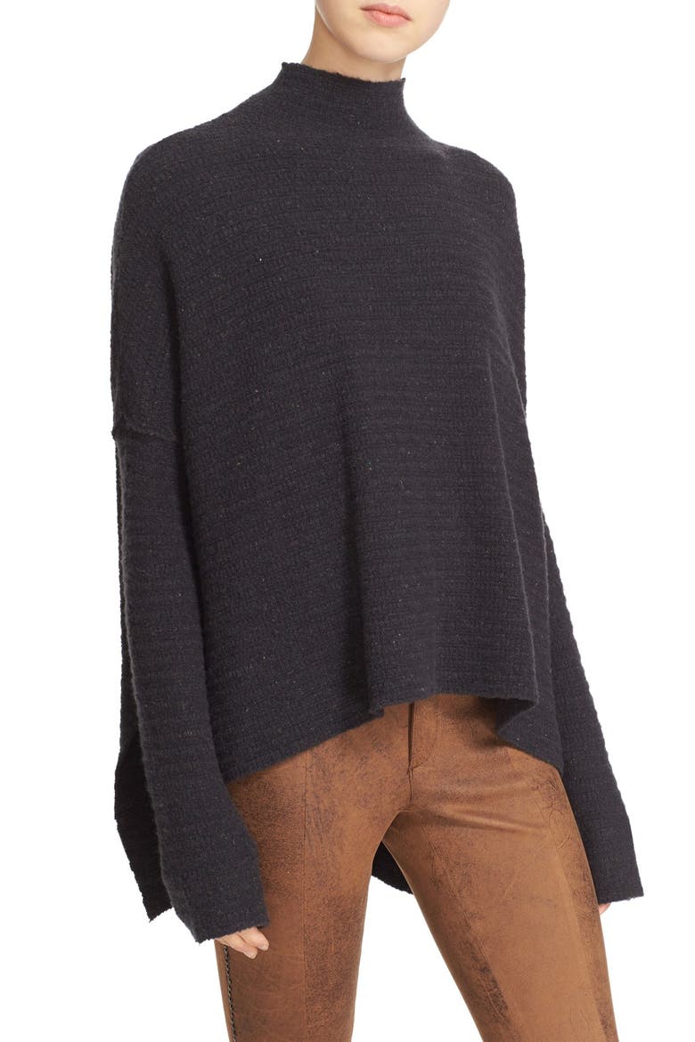 'Arctic Fox' Back Zip Swing Sweater, Main, color, BLACK