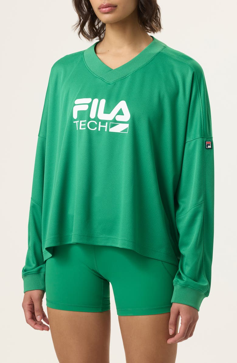 FILA x Hailey Long Sleeve Sports Jersey, Alternate, color, Fila Green/ White