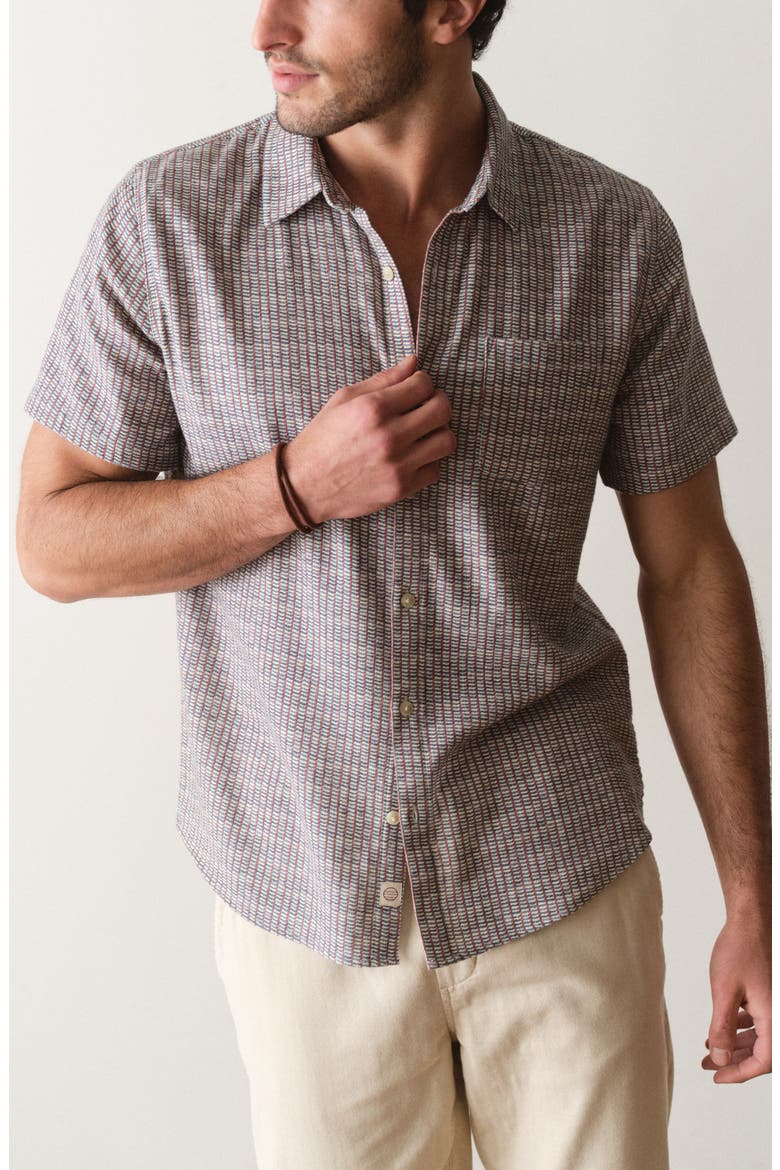 Classic Short Sleeve Stretch Cotton Selvage Button-Up Shirt, Main, color, GREEN MATCHSTICK PRINT