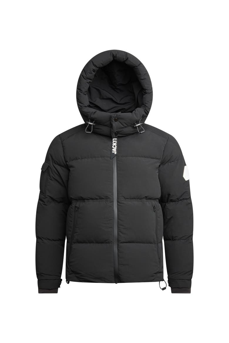 EZ Water Hooded Puffer Racer Jacket, Alternate, color, MATT BLACK