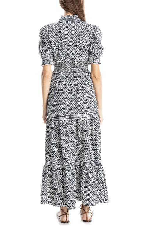 Max Studio Georgette Smocked Maxi Dress In Black/cream Geo