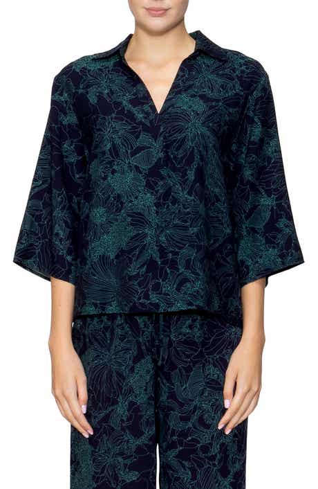 MELLODAY Print Three-Quarter Sleeve Woven Top