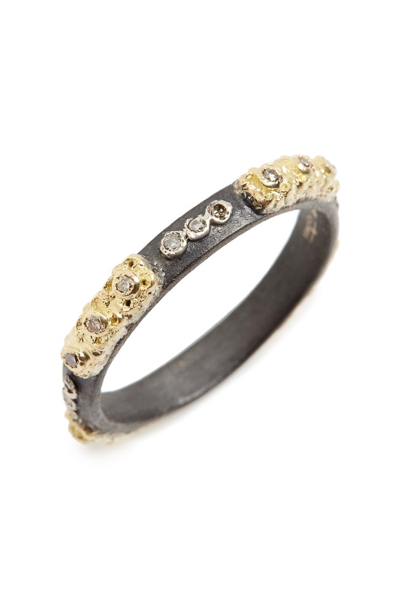 Old World Carved Diamond Stack Ring, Main, color, BLACKENED SILVER/ YELLOW GOLD