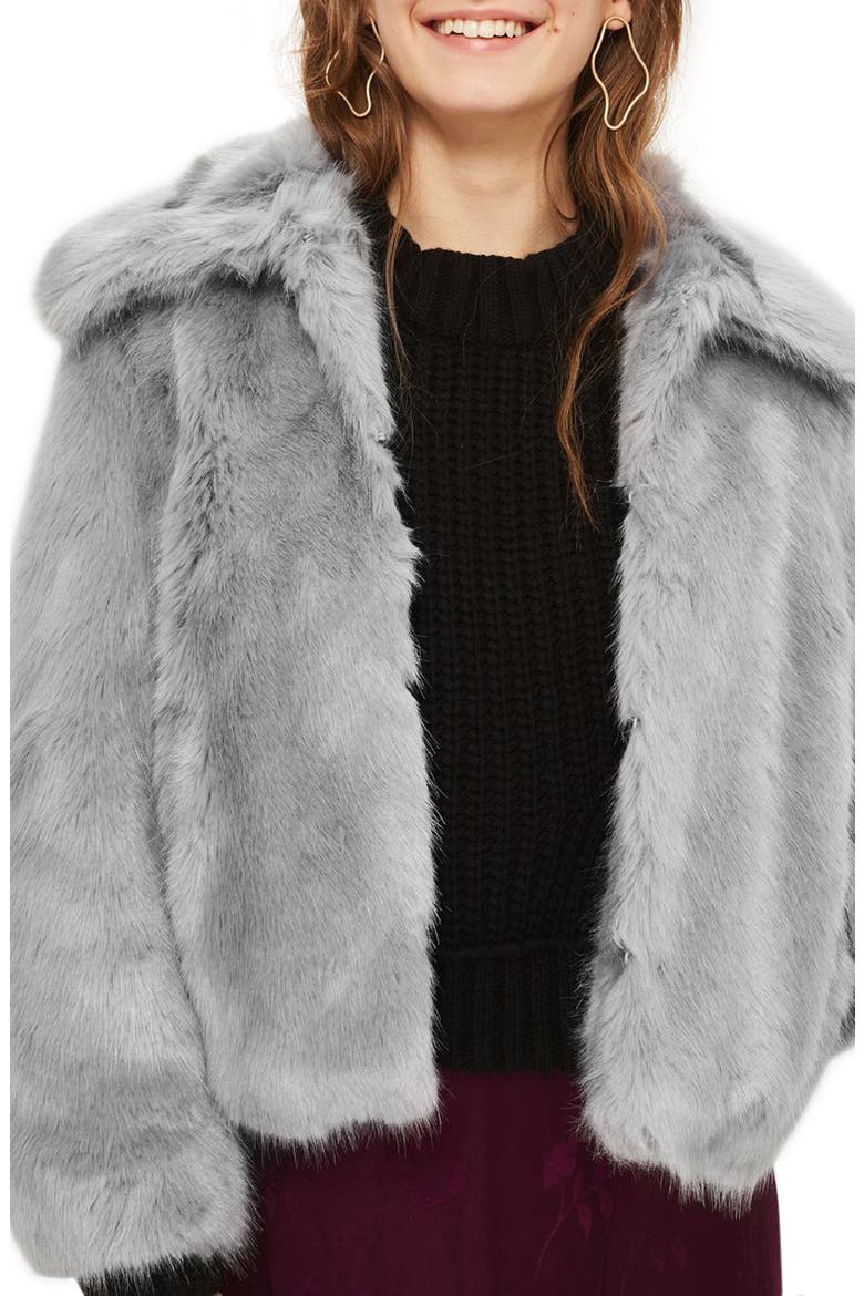 Claire Faux Fur Coat, Main, color, DARK GREY